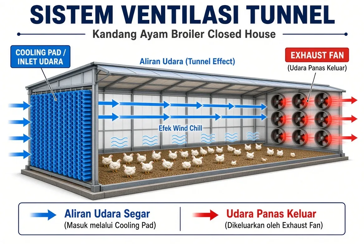 Cara Kerja Tunnel Ventilation pada Kandang Broiler