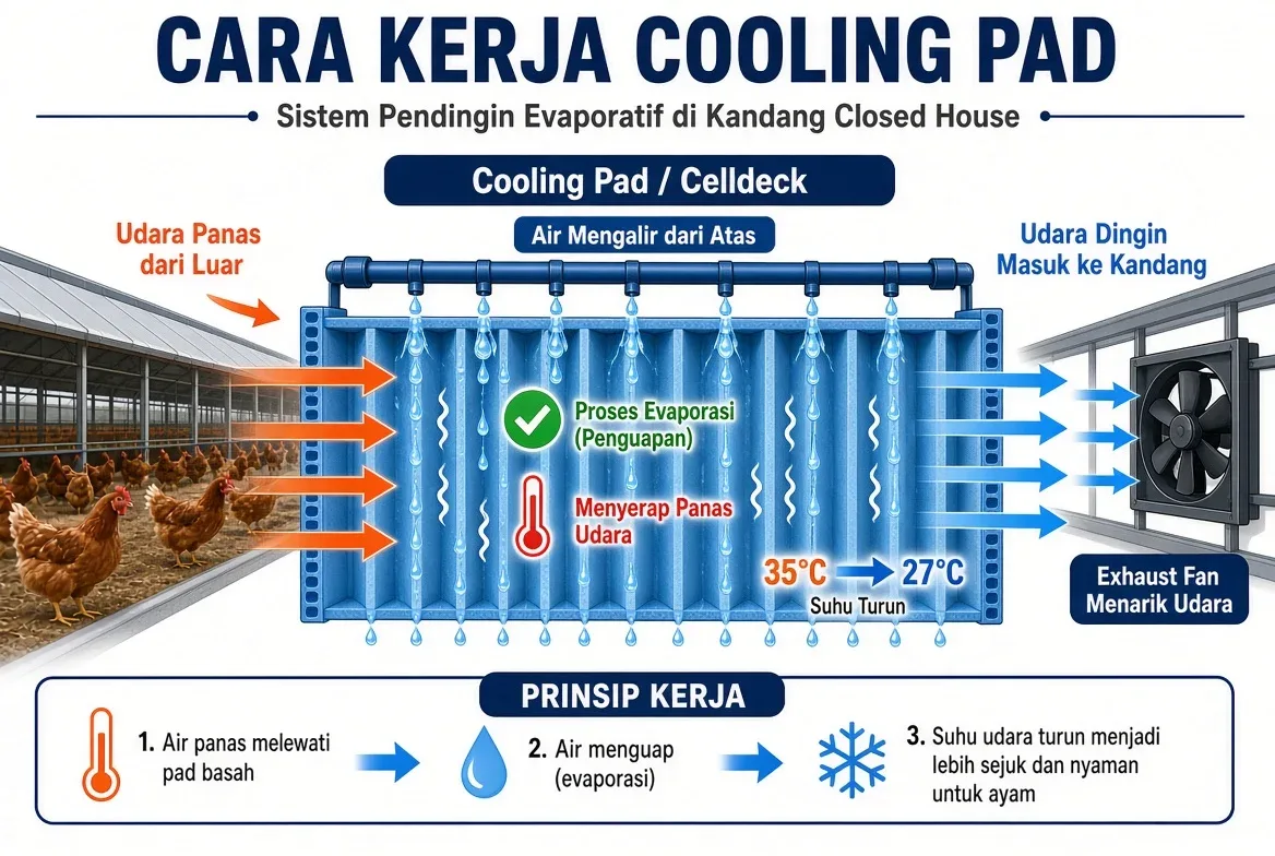 Cara Kerja Cooling Pad pada Kandang Broiler