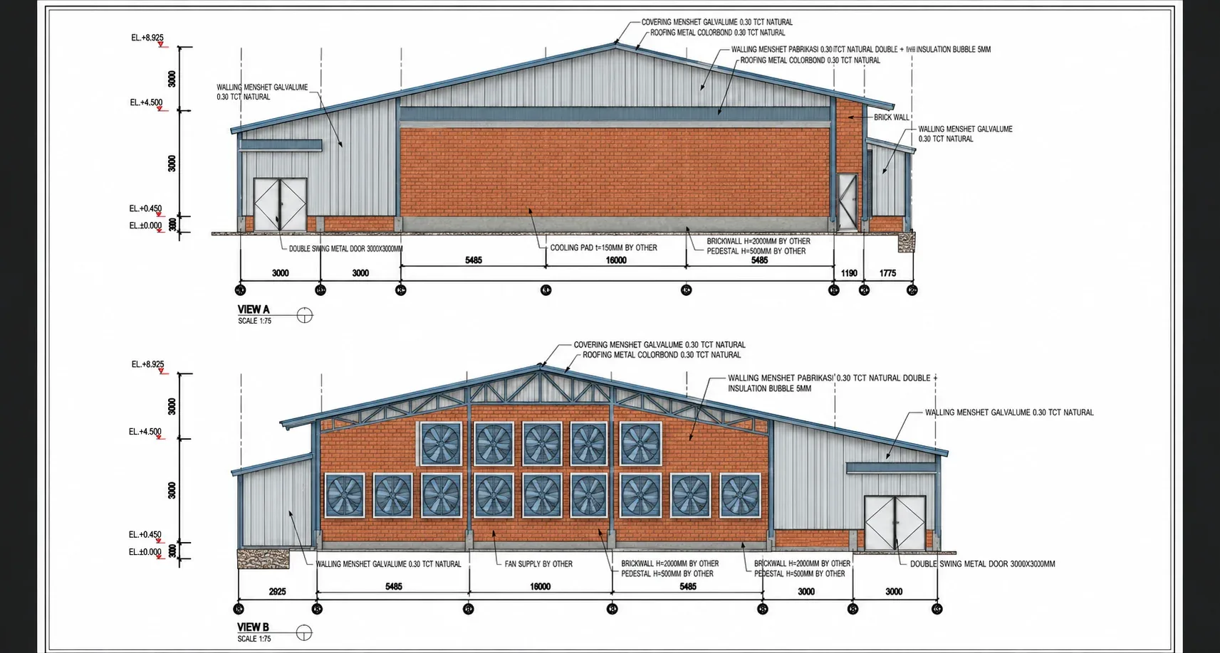 Broiler House 16 × 100 m (Walling Bata)